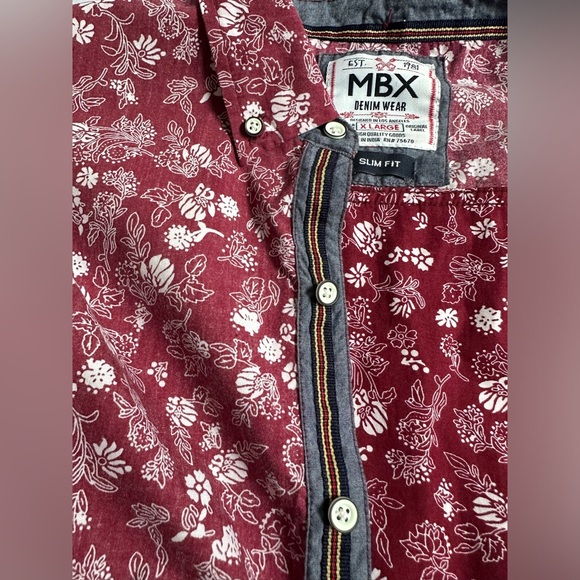 MBX DENIM WEAR Men’s Slimfit Floral Casual Short Sleeved Button-Down - Picture 4 of 6